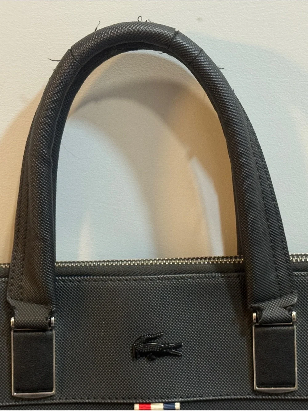Lacoste Black Classic Briefcase 15” Laptop Bag w/ Double Handles Crossbody Strap
